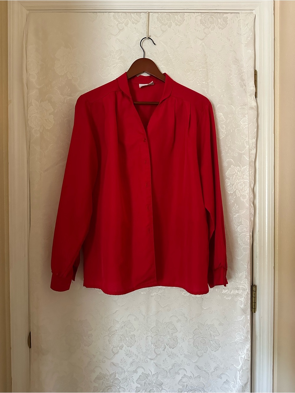 Women's Vibrant Red Long-Sleeve Button Blouse